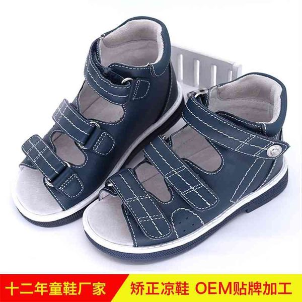 

summer boys' sandals flat foot children's correction single shoes label, Black;red