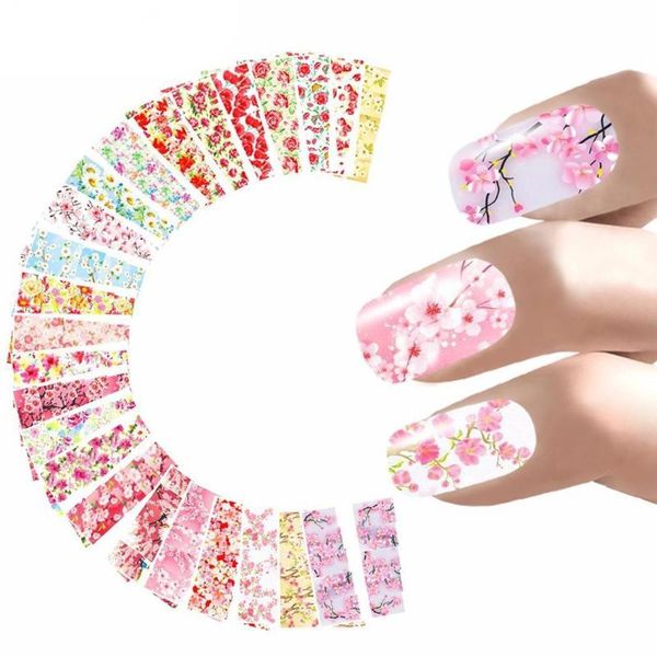 

stickers & decals 24 sheet floral print nail art sticker water transfer flower nails wraps decoration, Black