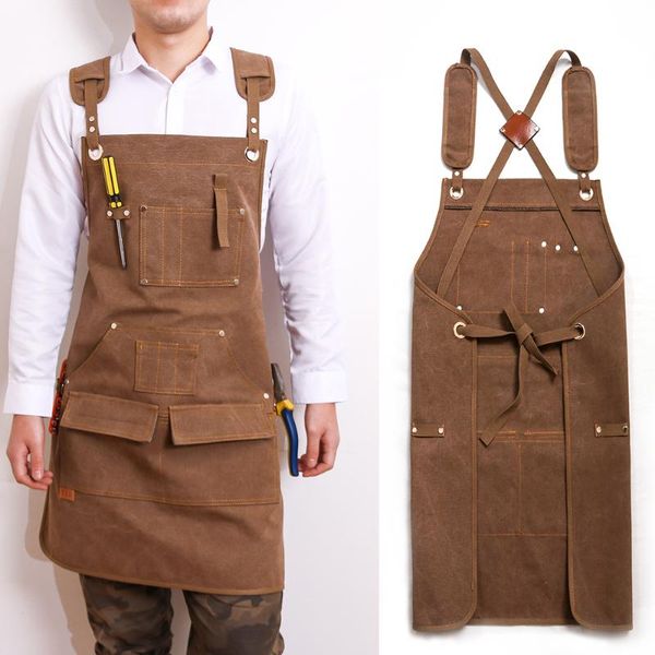 

aprons canvas apron with tool pockets for woodworking painting craft cafe kitchen accessories adjustable cross-back straps