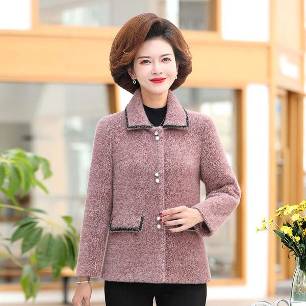 

women's wool & blends women autumn imitation mink velvet coat thick warm short jacket female fashion loose long sleeve single-breasted, Black