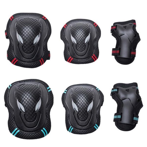 

elbow & knee pads 6 pcs adults children protective gear and wrist guard for skateboarding cycling skating bike scooter, Black;gray