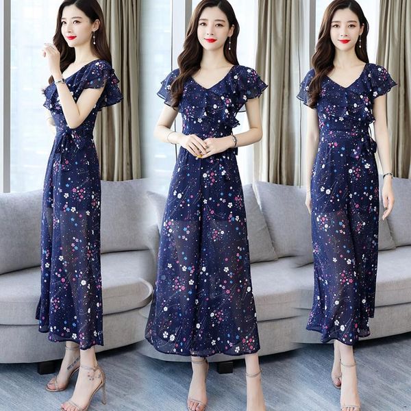 

women's jumpsuits & rompers chiffon floral print combinaison femme womens jumpsuit trendy overalls female summer macacao feminino cloth, Black;white
