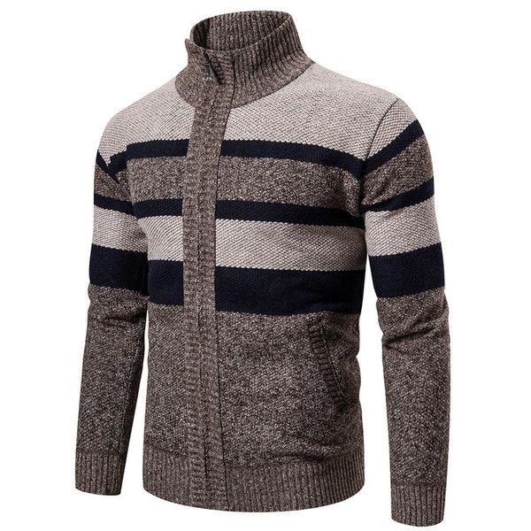 

men's sweaters stand collar autumn winter warm knitted sweater jackets cardigan coats male clothing striped knitwear, White;black