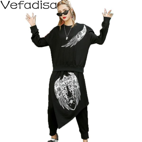 

vefadisa black character print two piece set casual women 2021 autumn pullover + harem pants two-piece qyf3693 women's, White