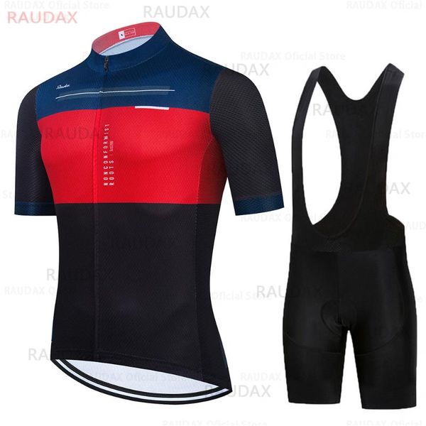 

raudax 2021 pro team cycling racing jersey mens summer short sleeve road set triathlon ropa de hombre sets, Black;blue