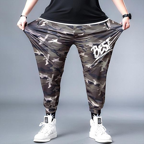 

xl 7xl ice silk camouflage women pants trousers thin section big brother daily casual mens street loose oversize, Black