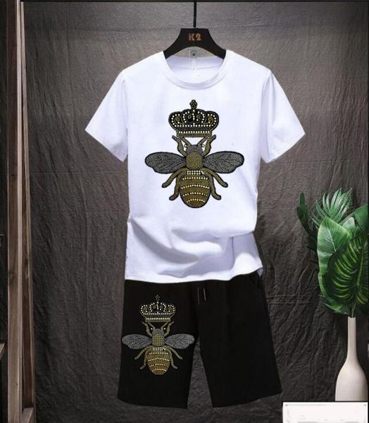

sports man's tracksuit fashion t-shirt rhinestones bee pattern organic cotton, Gray