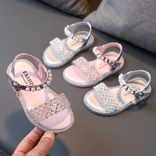 

sandals kids fashion princess beach shoes baby girls children's rhinestone pearl flats e932, Black;red