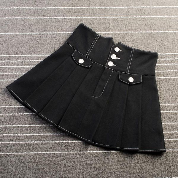 

skirts 2021 spring chic female high waist was thin pleated skirt single-breasted temperament women, Black