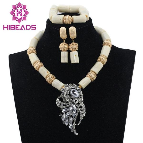 

earrings & necklace white coral african beads jewelry set wedding fashion pendant cnr614, Silver