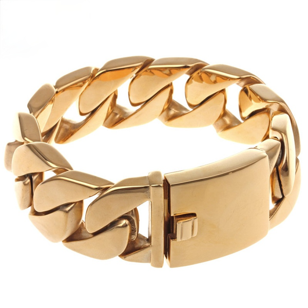 

stainless steel titanium steel men's gold thick bracelet imitation gold fashion hand jewelry, Black