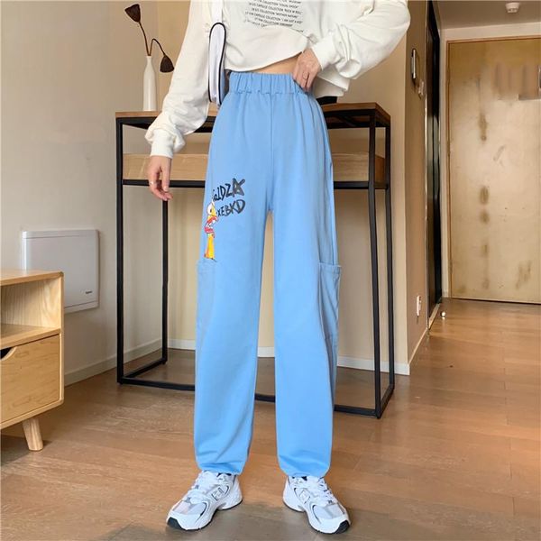 

autumn sports pants women elastic high waist leggings straight casual female cartoon print long trousers women's & capris, Black;white
