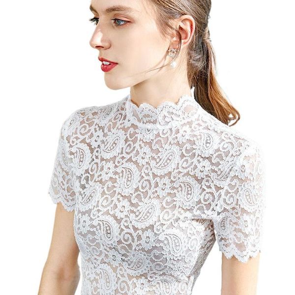 

women's blouses & shirts lace mesh blouse women plus size v-neck and single-breasted shirt elegant loose vintage apricot chic, White
