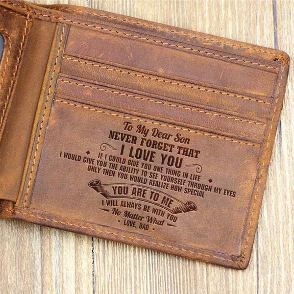 

to son birthday gift men's boy's wallet wallets genuine engraved leather purse card holder bifold purses, Red;black