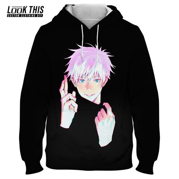 

men's hoodies & sweatshirts anime jujutsu kaisen 3d for oversized sweatshirt long sleeve fleece clothes boy teen streetwear sportswear, Black