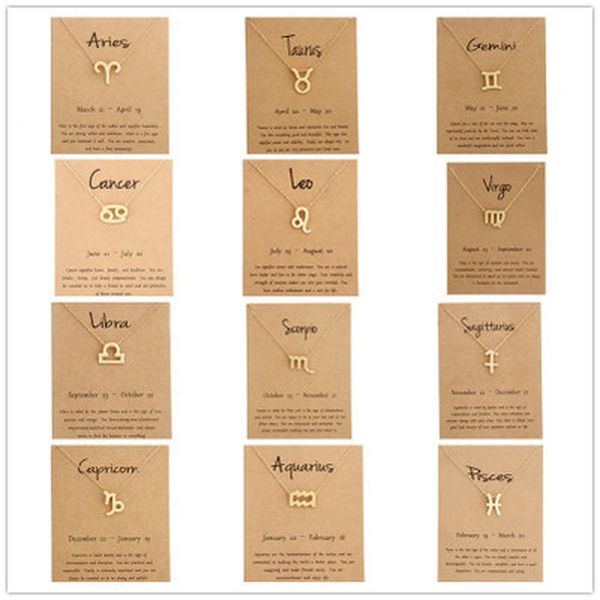 

12 zodiac necklaces with gift card constellation sign pendant gold chains necklacejewelry, Silver