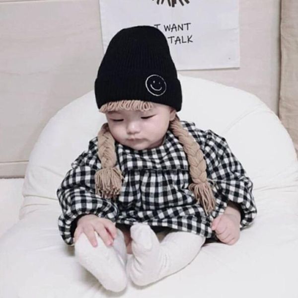 

caps & hats 2021 children baby girl long hair pigtail braid wig hat cap skullies beanies winter warm knitted earflap infant kids, Yellow