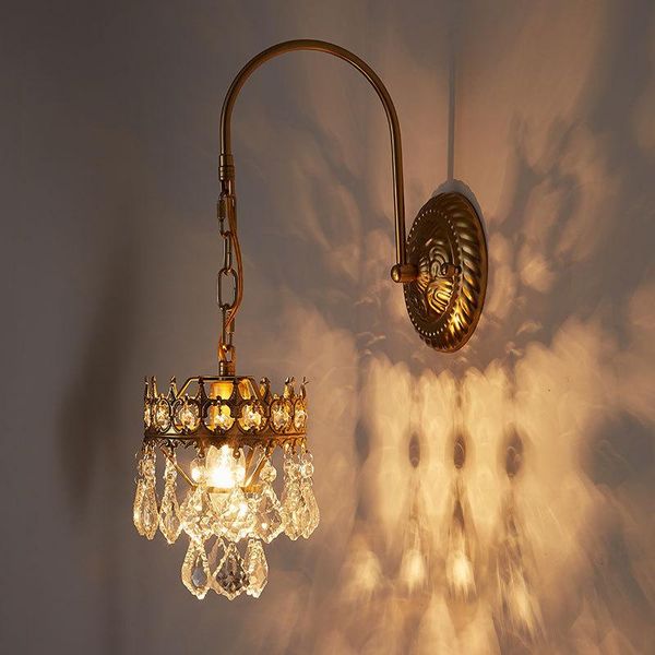 

french medieval crystal wall lamp vintage retro bedroom living room tv background aisle led bedside lamps light