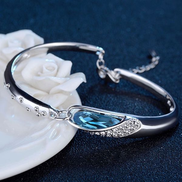 

s925 sterling silver crystal fashion classic gift water drop lovers bracelet rose gold hand jewelry, Golden;silver