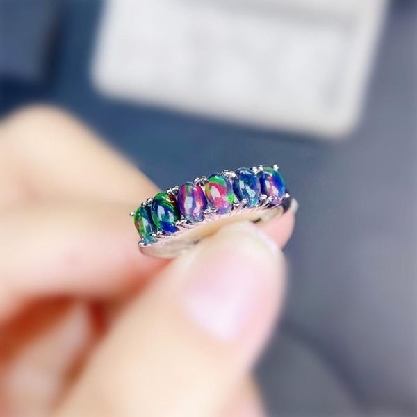 

cluster rings natural real black opal ring per jewelry 925 sterling silver 0.16ct*6pcs gemstone fine for men or women j213306, Golden;silver
