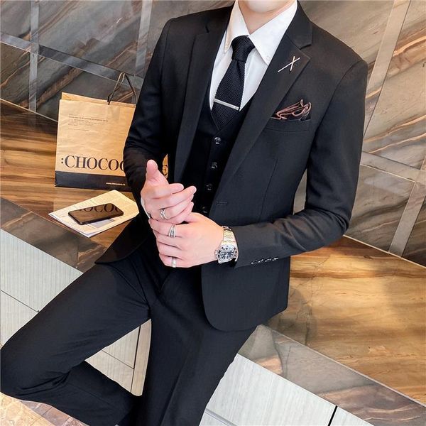 

suit men's three piece casual korean slim business coat wedding party dress suits & blazers, White;black