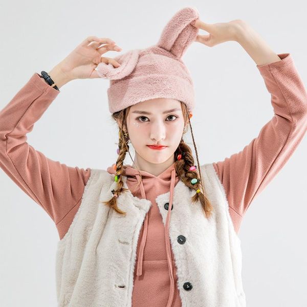

beanies wool acrylic knitted caps women winter warm beret cute super stretch ears plush hat girls