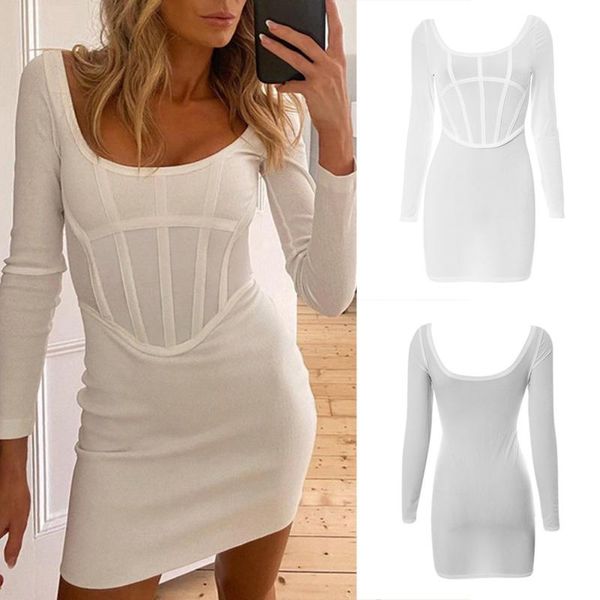 

casual dresses women's early autumn season solid color hip protection low-cut o-neck slim fashion short skirt, Black;gray