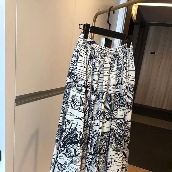 

skirts vintage hand-painted print a-line pleated long women 2021 summer korean streetwear elastic high waist midi female, Black
