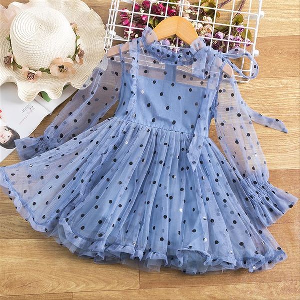 

girls chiffon lace mesh girl dress princess for kids polka dot tutu puffy full sleeve children elegant wedding party clothes, Red;yellow