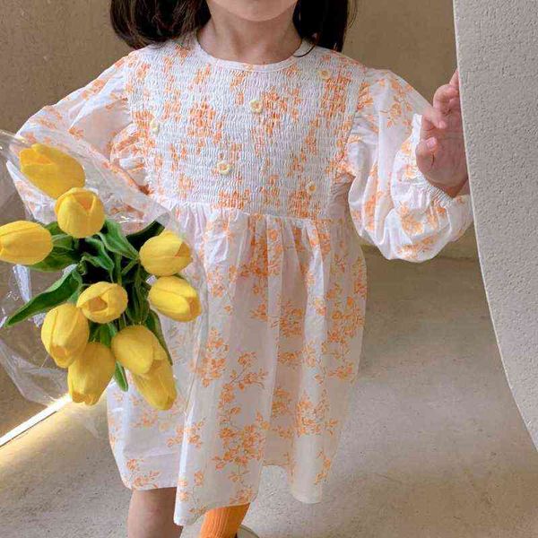 Flower Girl Dresses 2022 Primavera Bambini Abiti firmati Bambini Abiti longuette Abito floreale a maniche lunghe Abito casual estivo G1215