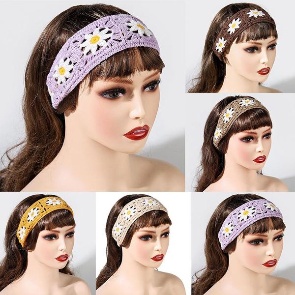 

hair accessories kiwiberry autumn winter knitted headband flower elastic band wrap turban crochet ponytail triangle scarf face wash, Slivery;white