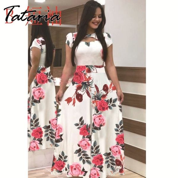 Primavera verão mulheres moda floral impressão maxi vestido manga curta casual preto elegante baile sexy longo feminino vintage 210514