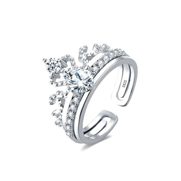 

adjustable opening rings 925 silver princess crown stackable ring set for women wedding original fine jewelry gift j-263, Slivery;golden
