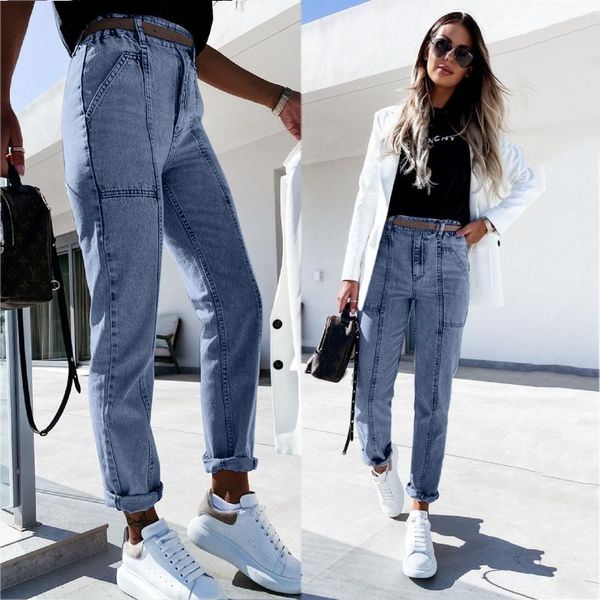 

women's jeans casual temperament high-waist wash with small feet, women pants, pants high rise jeans,, Blue