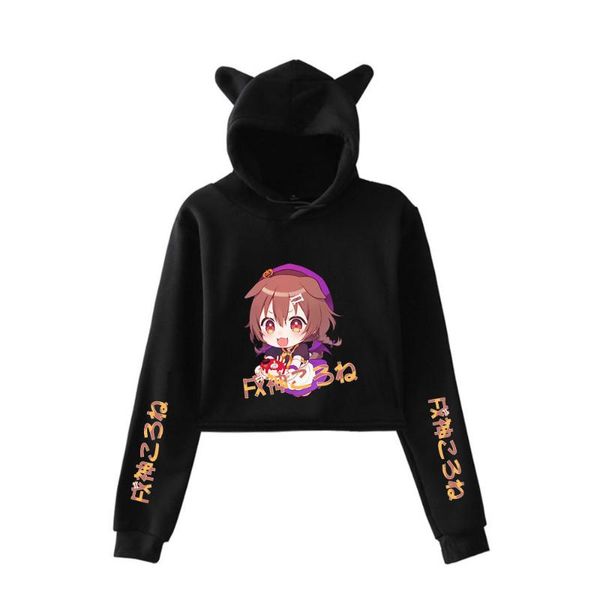 

men's hoodies & sweatshirts hololive vtuber inugami korone print cat cropped girl long sleeve hooded pullover crop kawaii sweet co, Black