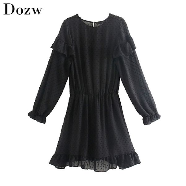 

hollow out mini embroidery dresses two piece set solid long sleeve elastic waist pleated dress party female ruffles vestido 210515, Black;gray