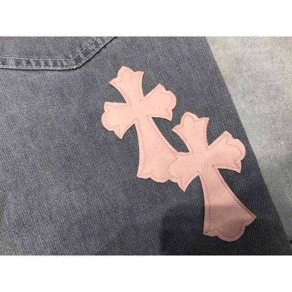 

ch factory crosin ch2021ss spring and summer new pink decal cross straight show thin denim pants, White;black