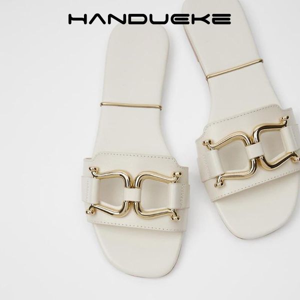 

summer flat sandals women's slippers beach shoes metal buttons open tea flats pure color simple, Black