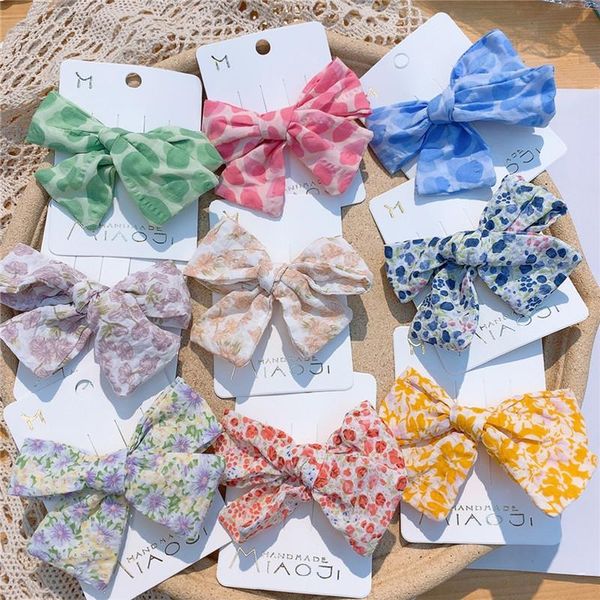 

hair accessories 2021 korea sweet girl princess dot floral fabric bow hairpin kids headwear fashion children's duckbill clip, Slivery;white