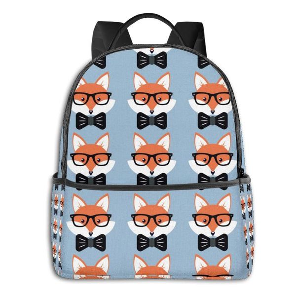 

backpack school bags for teenage cute cartoon foxes faces in glasses and bow-ties travel style back pack korean