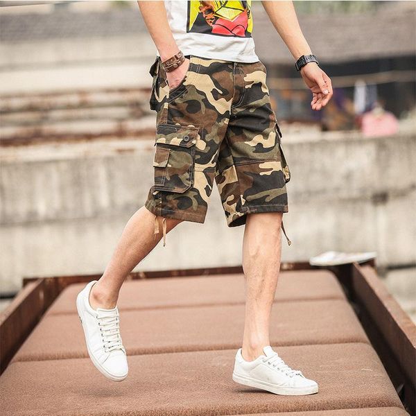 

isurvivor 2021 summer men's shorts multi-pocket casual pants loose camouflage tooling, White;black