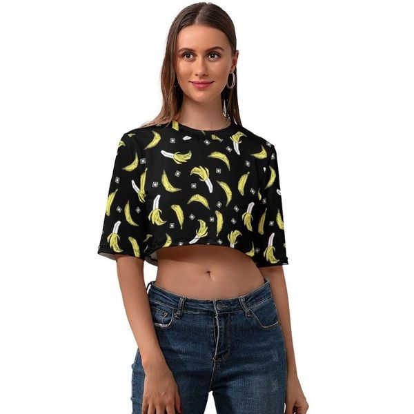 

women's t-shirt banana crop t shirt graphic woman trendy casual short sleeve o neck polyester tshirt, White