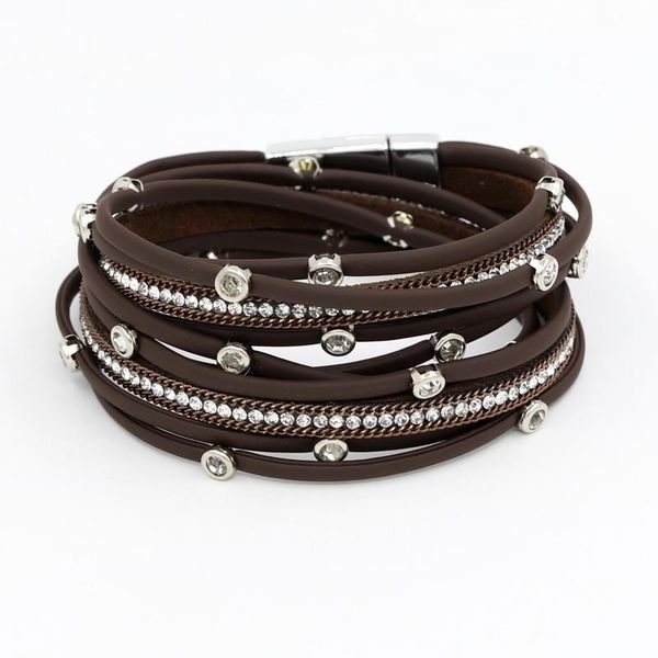 

tennis fashion women jewelry bracelet 2021 multilayer leather rope with rhinestone winding bracelets female, Golden;silver