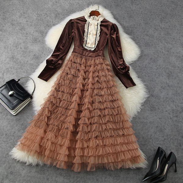 

dresses european and american women's clothing styles for spring 2021 long sleeves of contrasting velvet fashion cake dress q8is, Black;gray