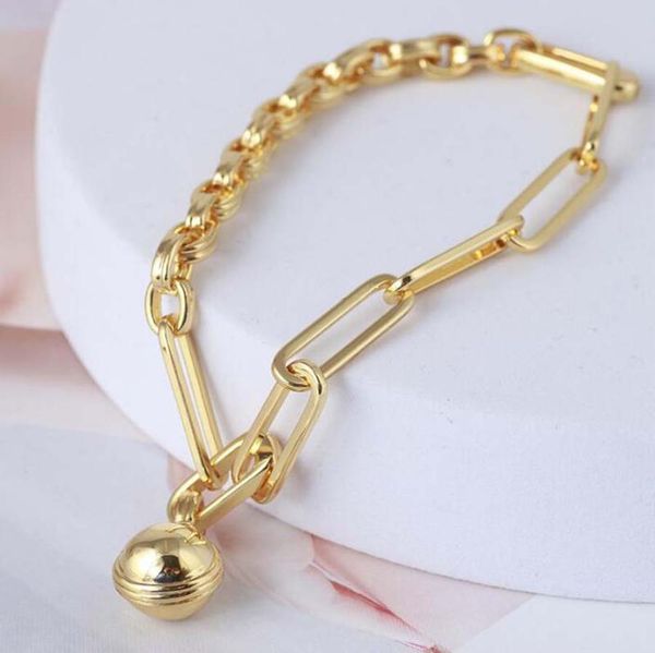 

link, chain simple metal ball texture splicing golden bracelet women trend summer removable thick hand casual stylish, Black