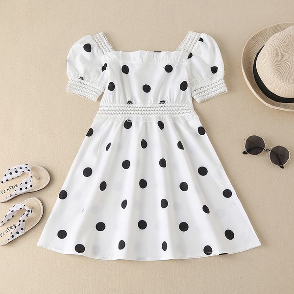 

new girls' korean summer solid dot dress children's white chiffon princess skirt fashion children's wear, Blue