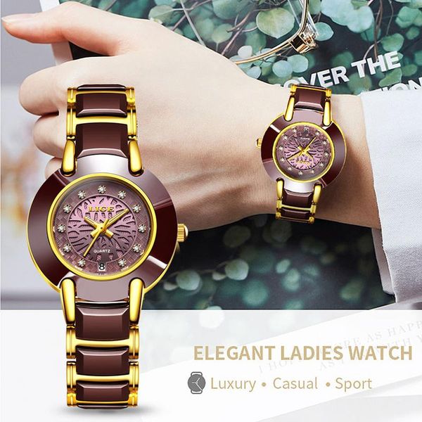 

wristwatches lige fashion women watches gold ladies bracelet couple watch 2021 creative waterproof quartz for, Slivery;brown