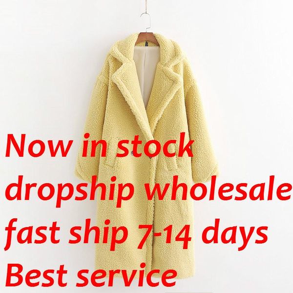 

women's wool & blends 2021 long sleeve lapel straight casual bf wind lamb warm coat jacket faux fur, Black