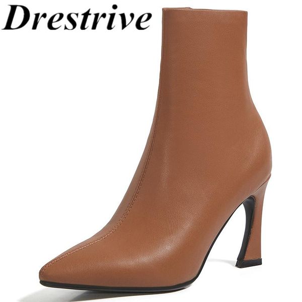 

boots drestrive women ankle elastic fabric pointed toe classics high heel shoes 2021 winter zipper black size 43