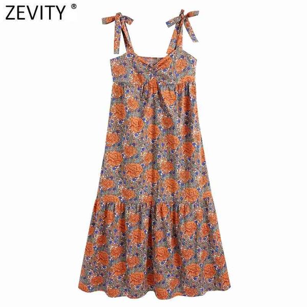 

women vintage floral print back elastic bow strap midi dress female side zipper pleat ruffles casual boho sling vestido ds8245 210419, Black;gray